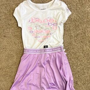 Bebe White Tee with Pink Heart and Lavender Skirt
